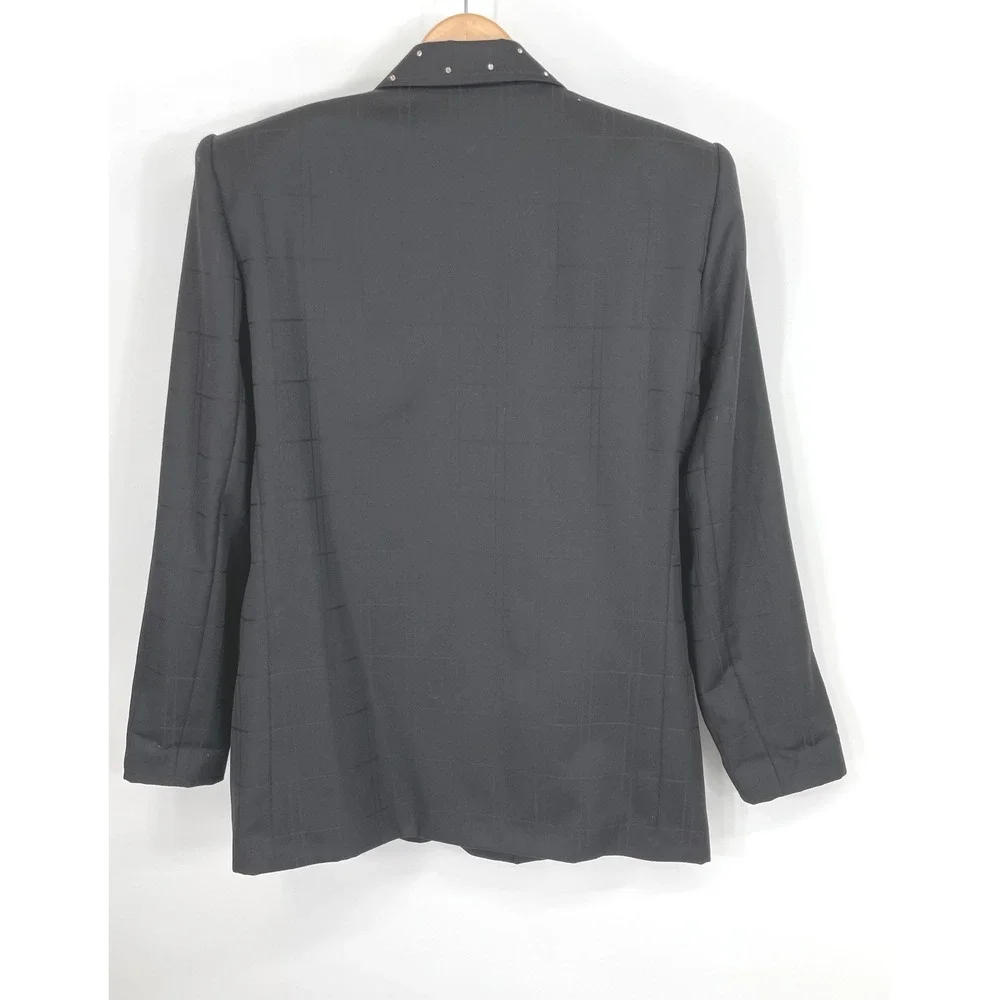 Criscione Women Blazer L Jacket Black Rhinestone Sparkle Grid Evening Dressy